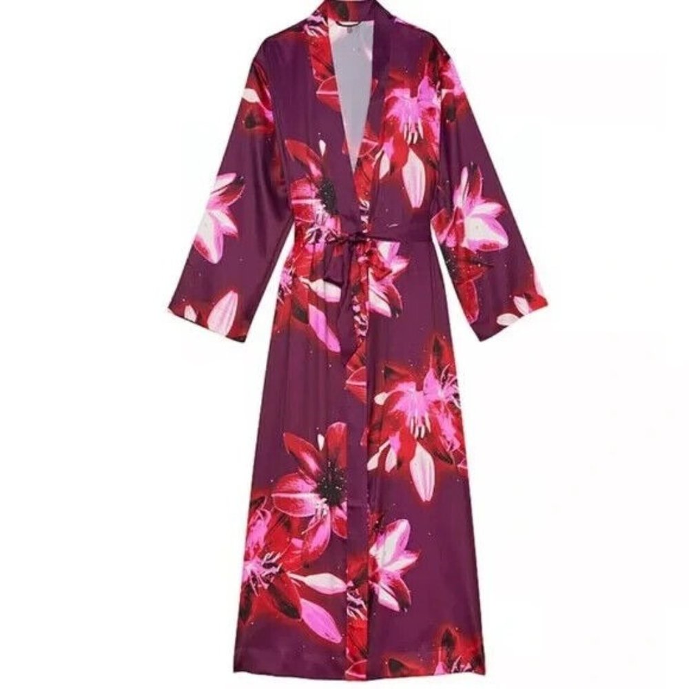 New Victoria’s Secret Satin Long Robe Ziggy Floral Multi-color Size XS/S